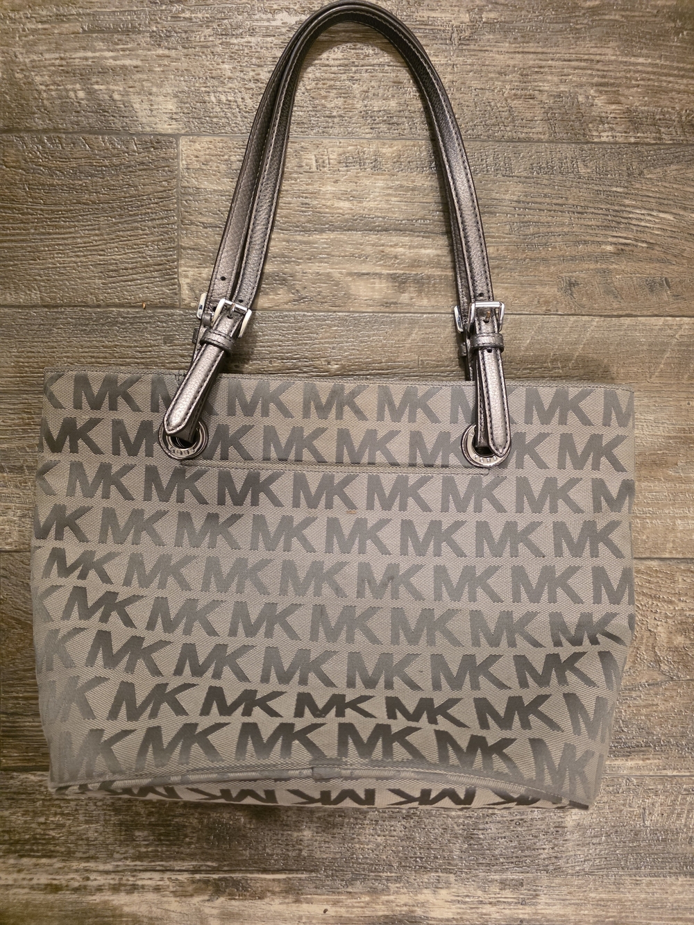 Michael Kors Gray MK Monogram Tote with Metallic Straps - Picture 5 of 7